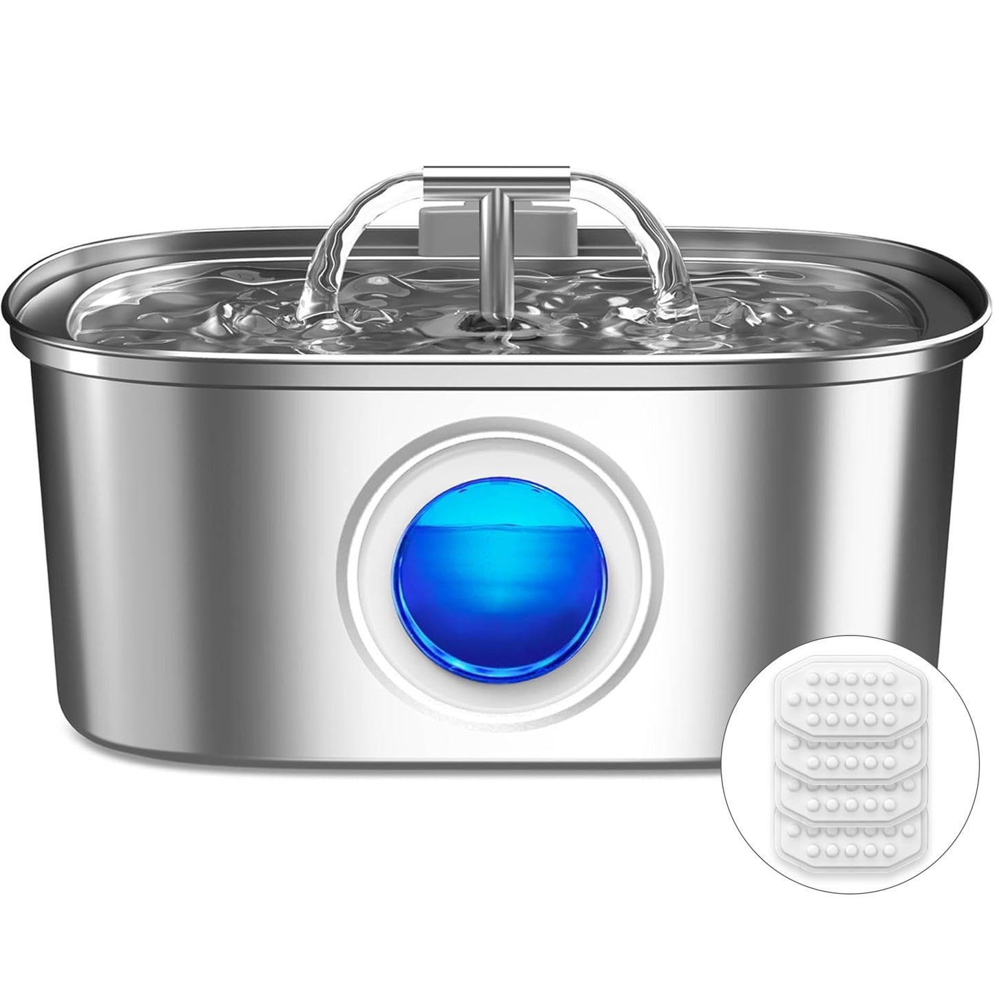 Fuente de agua para gatos de acero inoxidable con ventana de nivel de agua