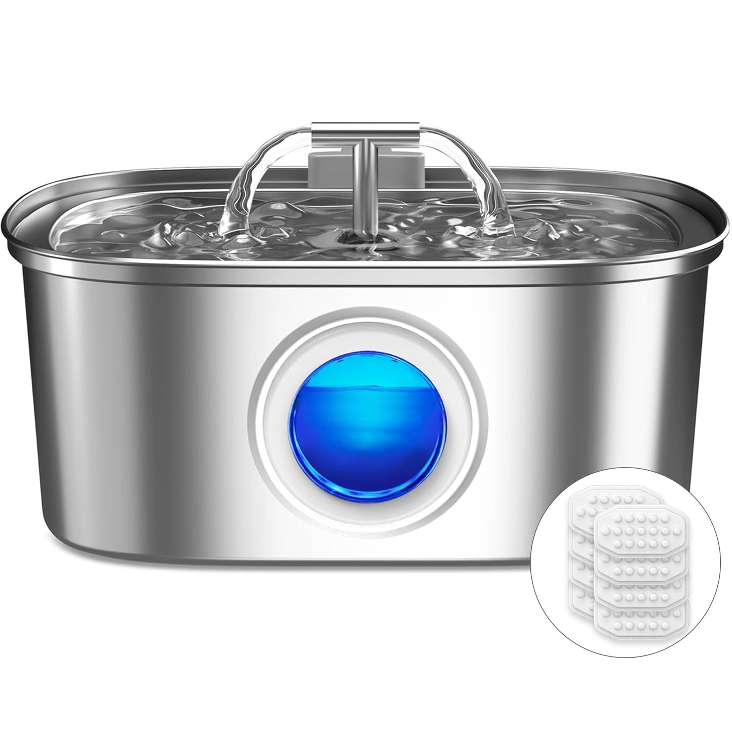 Fuente de agua para gatos de acero inoxidable con ventana de nivel de agua